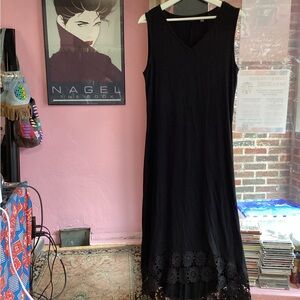 Nina Leonard Black Maxi Dress with Lace Hem